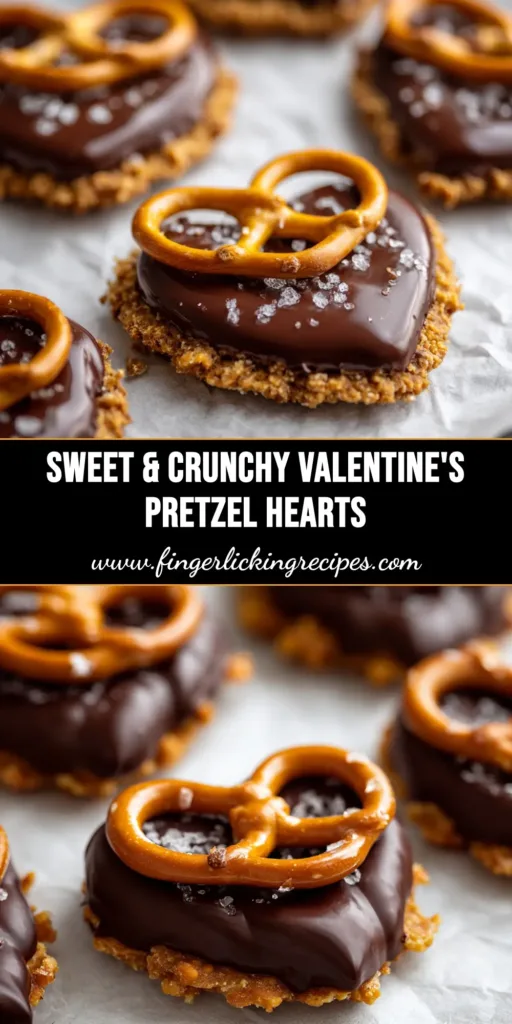 A tray of homemade Chocolate Pretzel Hearts decorated with pink and white sprinkles for Valentine's Day.