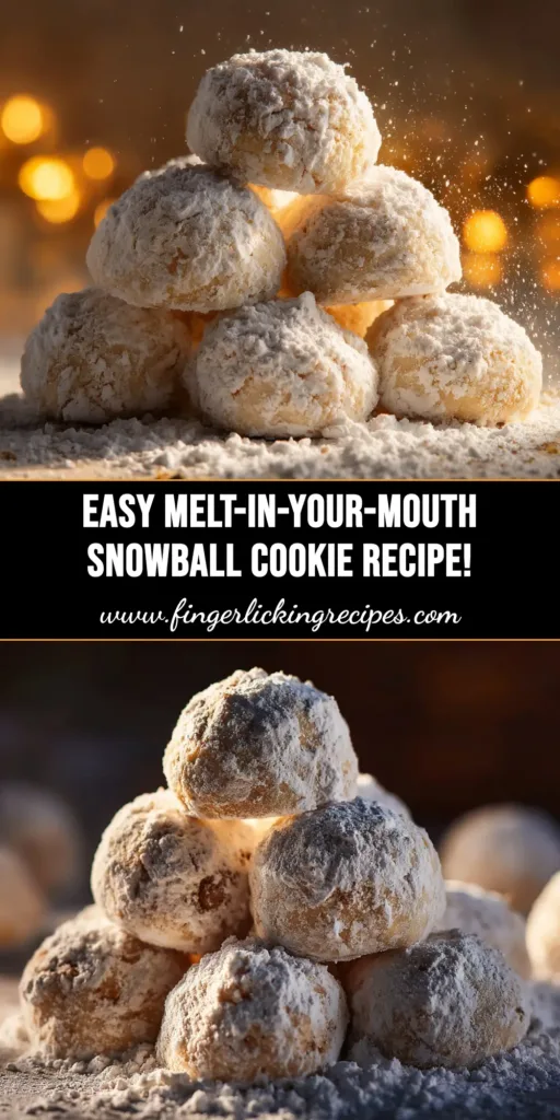 Snowball Cookies (The Easiest, Melt-in-Your-Mouth Recipe!) 5 A stack of buttery snowball cookies coated in powdered sugar, with one broken in half to show the nutty texture. The perfect holiday snowball cookies recipe.