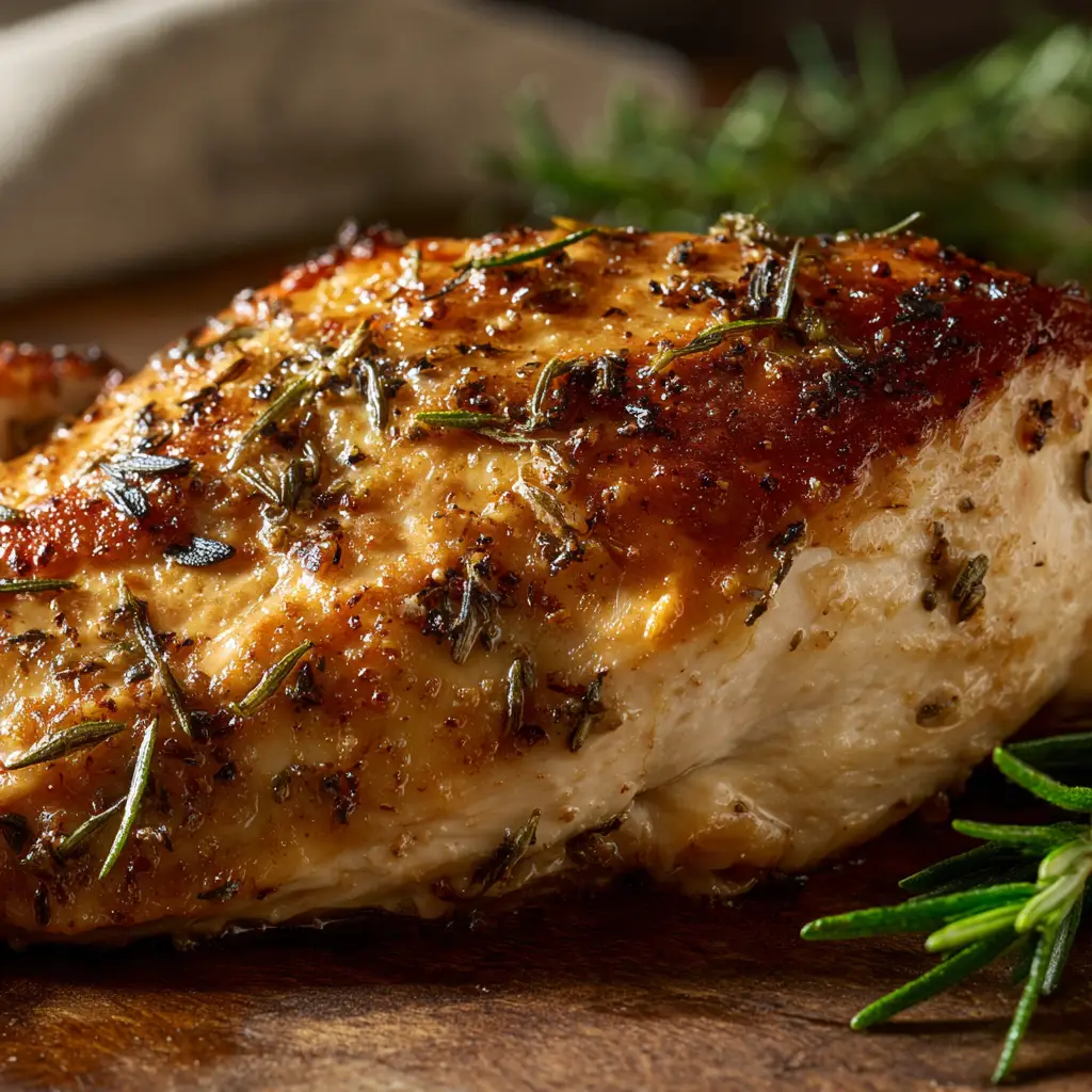 30-Minute Baked Chicken Breast: Juicy & Perfectly Seasoned 2 Golden-brown baked chicken breasts fresh out of the oven in a glass baking dish, ready to be rested and sliced.