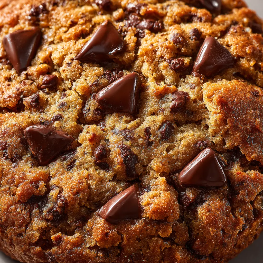 Copycat Crumbl Chocolate Chip Cookies: The Ultimate Recipe 2 A giant homemade Crumbl-style chocolate chip cookie being broken in half, revealing a soft, doughy, and gooey center loaded with chocolate.