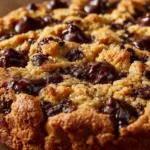 Copycat Crumbl Chocolate Chip Cookies: The Ultimate Recipe A close-up macro shot of a freshly baked Copycat Crumbl Chocolate Chip Cookie, highlighting the gooey, melted milk chocolate pools and soft texture.