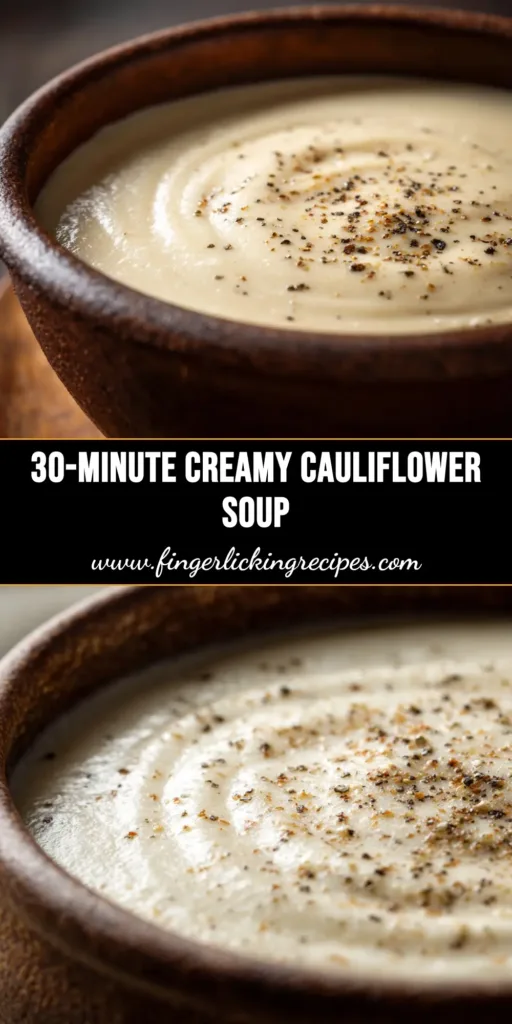 Creamy Cauliflower Soup (The Best Easy Recipe!) 5 A bowl of creamy cauliflower soup garnished with fresh chives and black pepper, ready to be served.