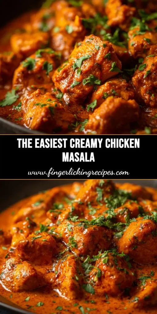 A stunning overhead shot of the finished Creamy Chicken Masala Recipe, served in a traditional bowl, garnished with fresh cilantro, and ready to be shared on Pinterest.
