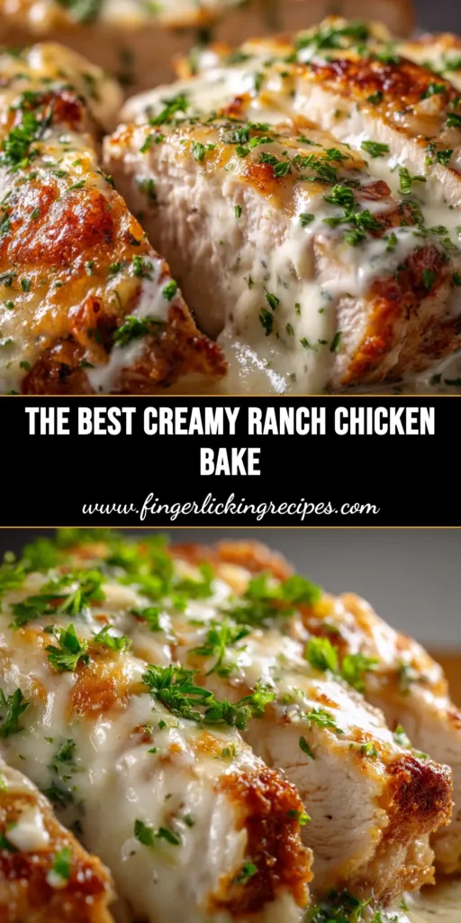 Creamy Ranch Chicken: Your New Favorite Weeknight Dinner 4 An overhead shot of a skillet with creamy ranch chicken, topped with bubbly, golden-brown melted cheese and garnished with fresh parsley.