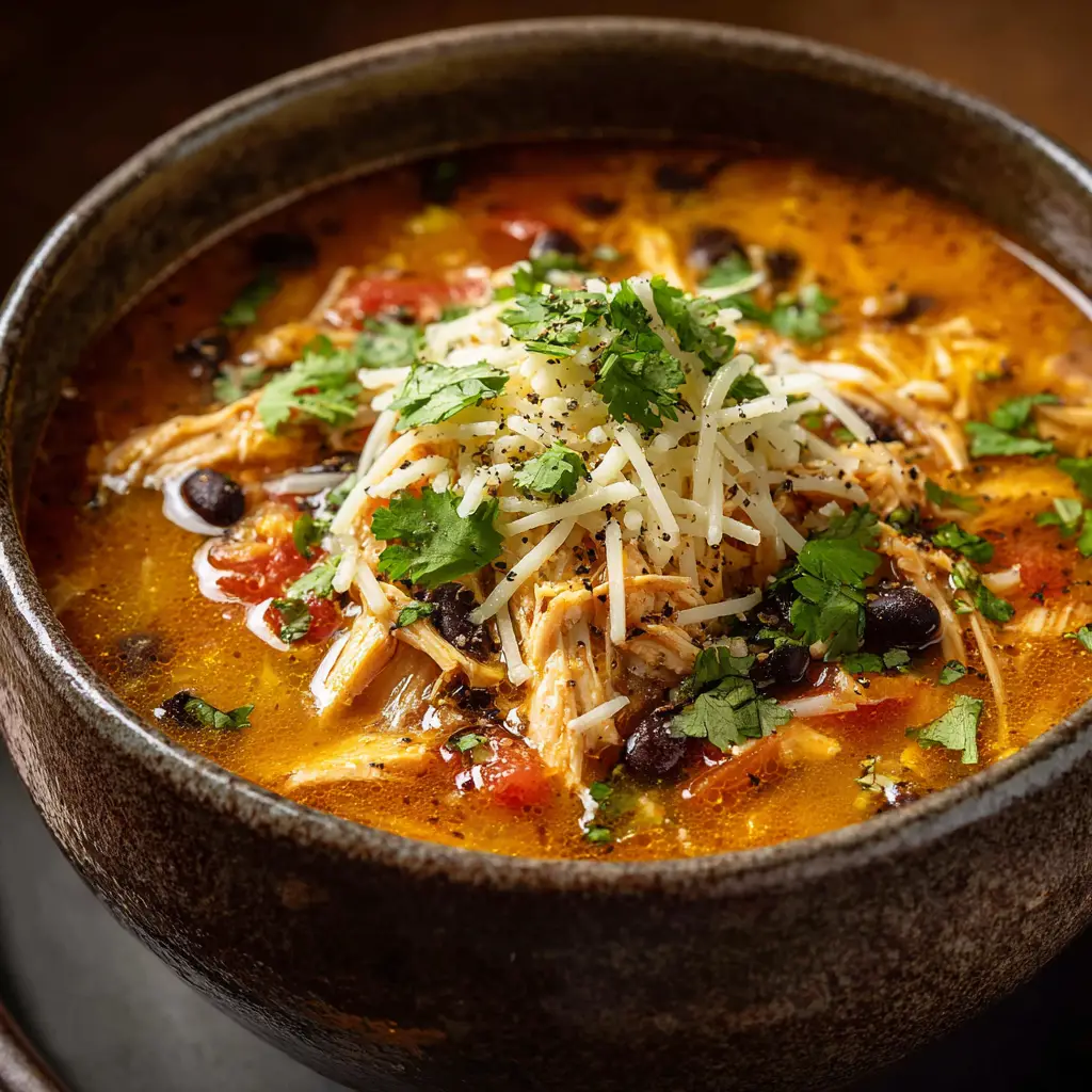 Chicken Taco Soup Recipe (The Easiest, Coziest Bowl!) 2 A step-by-step process shot showing shredded chicken being added back into the crockpot chicken taco soup.