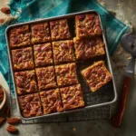 Close-up of the gooey salted caramel and toasted pecans in the skillet cookie, showcasing the texture of this decadent date night pecan recipe.