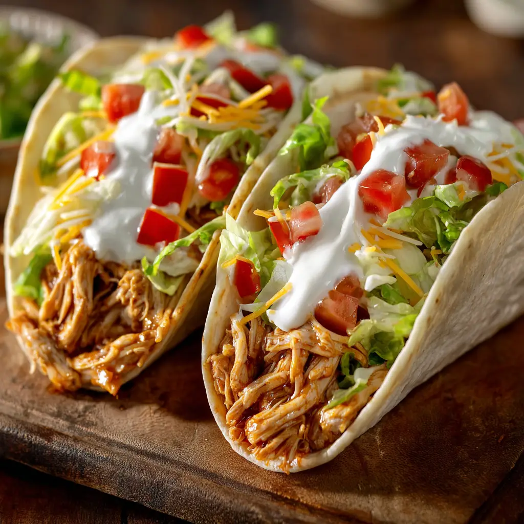 A plate of easy weeknight chicken tacos made with a simple cream cheese sauce, ready to be served.