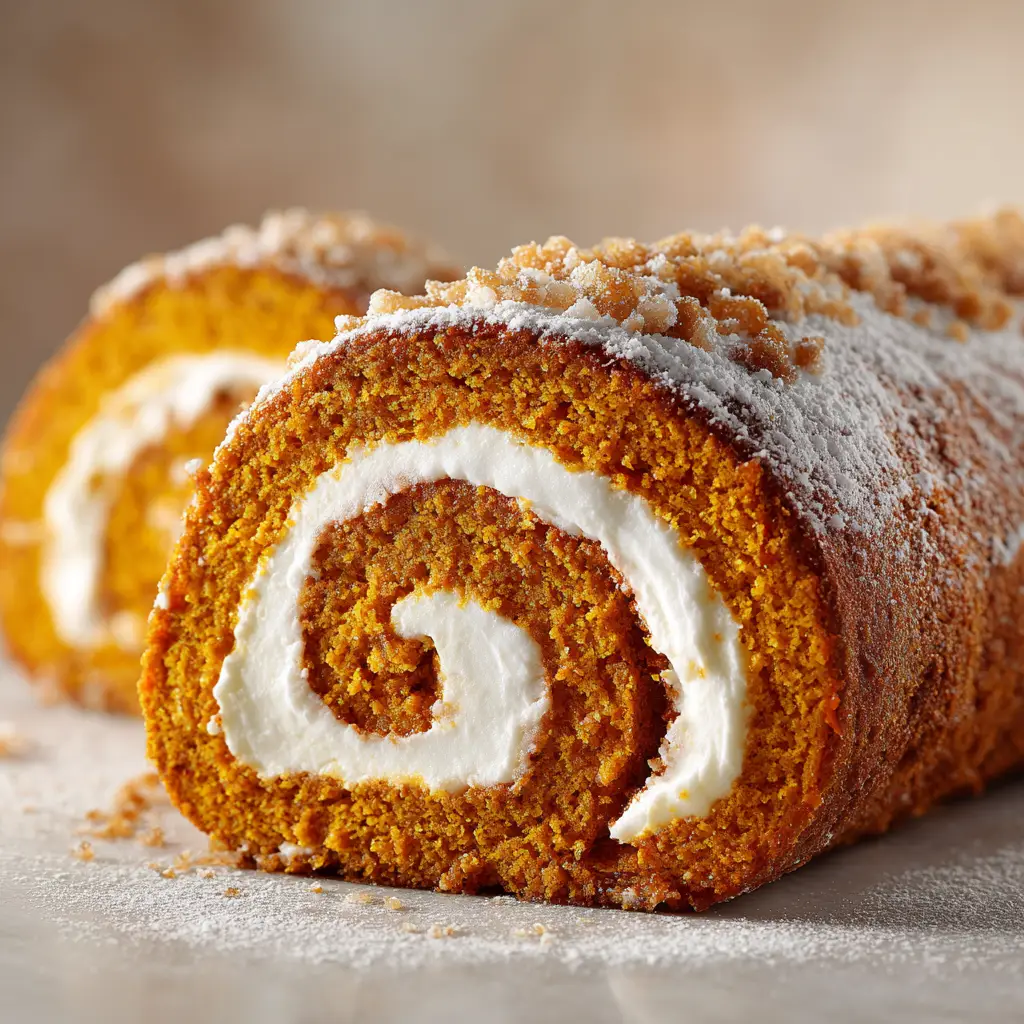 Pumpkin Roll Recipe (The Last One You'll Ever Need) 2 The final pumpkin roll, dusted with powdered sugar and sliced to show the perfect swirl.