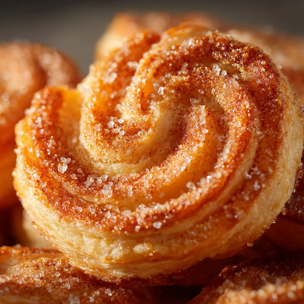 Cinnamon Sugar Palmiers: The Easiest 3-Ingredient Recipe 3 A macro shot of a single flaky cinnamon sugar palmier, showing the beautiful swirl and crystallized sugar coating.