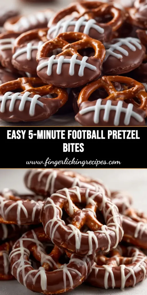 Football Pretzel Bites: The Ultimate Game Day Snack 4 A platter of easy football pretzel bites, with chocolate bodies and white chocolate laces, ready for a game day party.