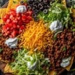 An overhead view of a game day snack board featuring a variety of savory and sweet options, illustrating the 5-4-3-2-1 formula.
