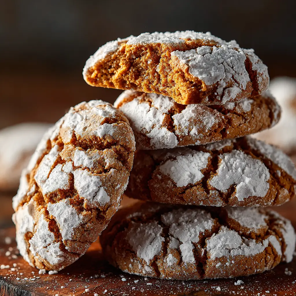 Gingerbread crinkle cookie dough balls rolled in powdered sugar and placed on a baking sheet, ready for the oven.