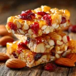 No-Bake Honey Oat Bars (Easy & Healthy Recipe) An extreme macro shot showing the chewy texture of homemade no-bake honey oat bars stacked on top of each other.