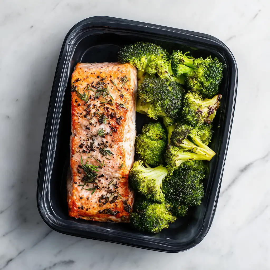Salmon and Broccoli Meal Prep: The Ultimate Guide 2 Another angle of the salmon and broccoli meal prep, showcasing the vibrant colors and fresh ingredients used in this healthy recipe.