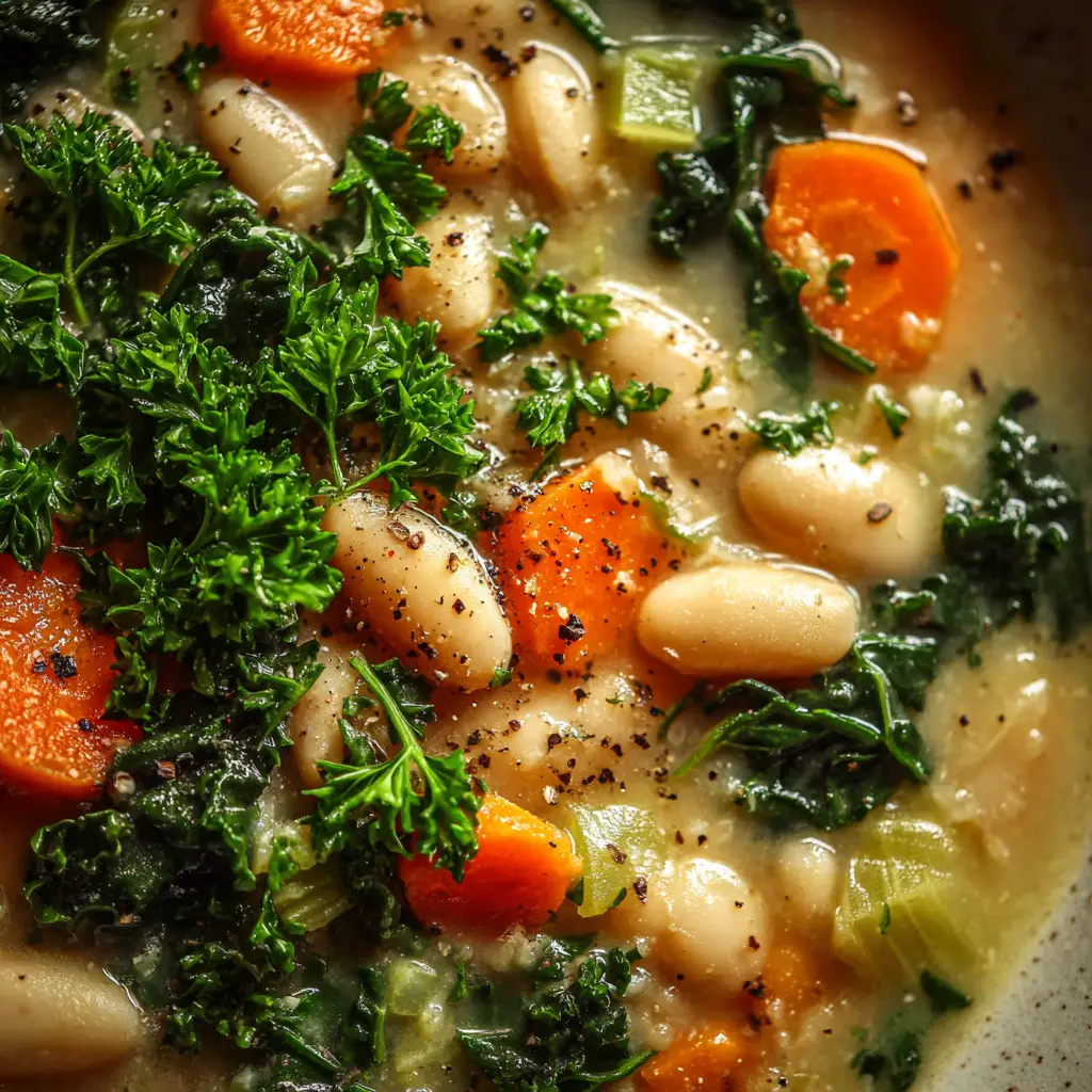 High Protein White Bean Soup (Easy & Creamy Recipe) 2 A beautiful bowl of hearty white bean soup served with a side of crusty bread for dipping.