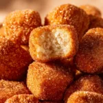 Air Fryer Churro Bites (Easy 10-Minute Recipe!) An extreme close-up shot of homemade churro bites, highlighting the crispy texture and the sparkling cinnamon sugar coating.