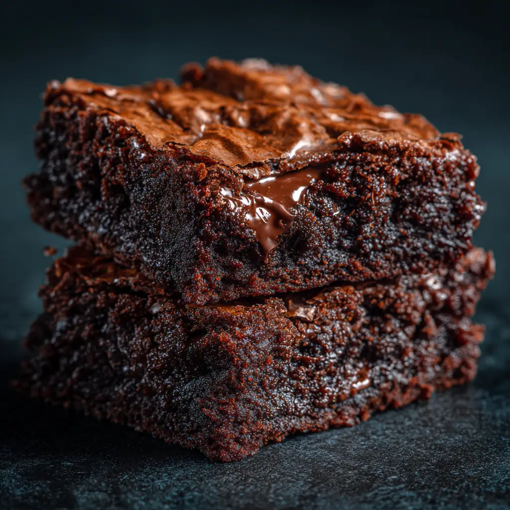Eggless Fudgy Brownies (The Only Recipe You Need!) 2 A perfectly cut square of a homemade eggless brownie with a shiny, crinkle top, ready to be served.
