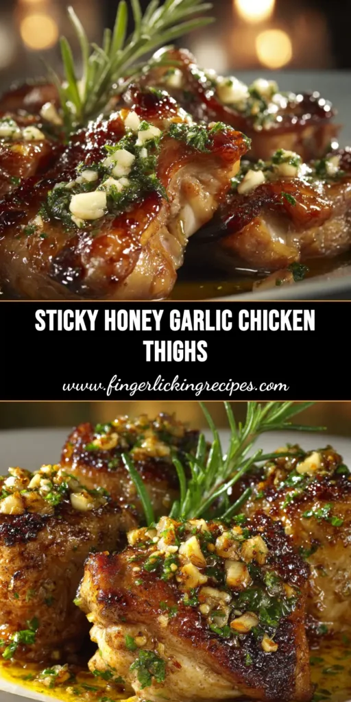 Honey Garlic Chicken Thighs (Easy, Sticky & Juicy!) 4 A platter of sticky honey garlic chicken thighs, garnished with fresh parsley and sesame seeds, ready to be served.
