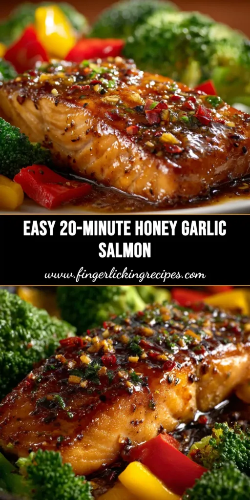 A vibrant overhead shot of two honey garlic salmon bowls. Each bowl contains fluffy rice, bright green broccoli, and a perfectly glazed salmon fillet, garnished with sesame seeds.