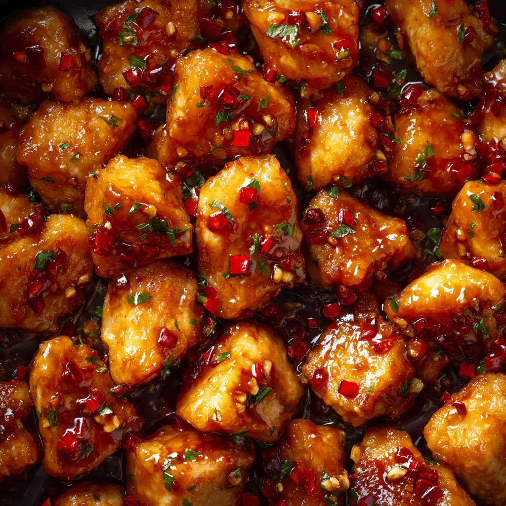 A bowl containing the ingredients for a sticky honey garlic sauce, including soy sauce, honey, and minced garlic.