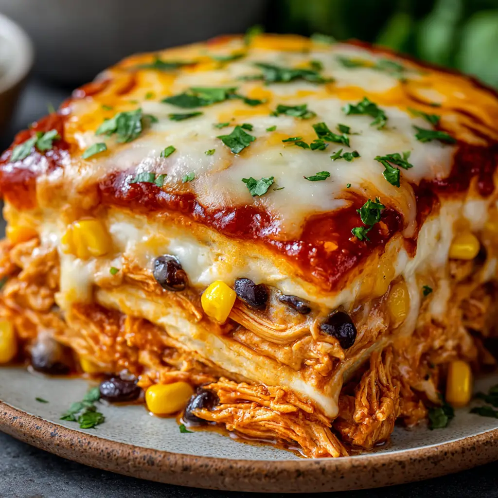 Chicken Burrito Casserole (Easy Weeknight Recipe) 2 The process of assembling the layered chicken burrito casserole in a 9x13 baking dish before it goes into the oven.