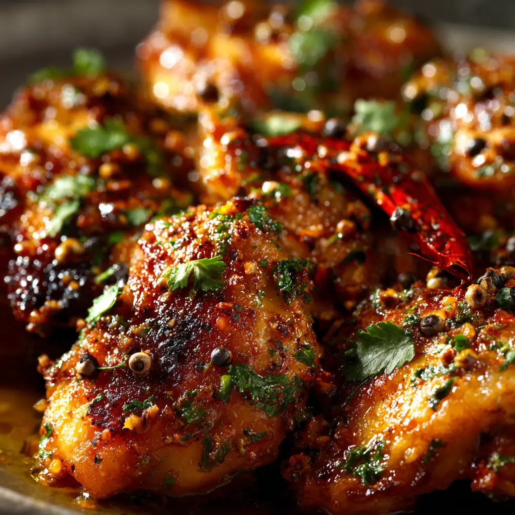 A bowl of marinated chicken pieces ready for the Indian lemon pepper chicken recipe, mixed with yogurt and spices.