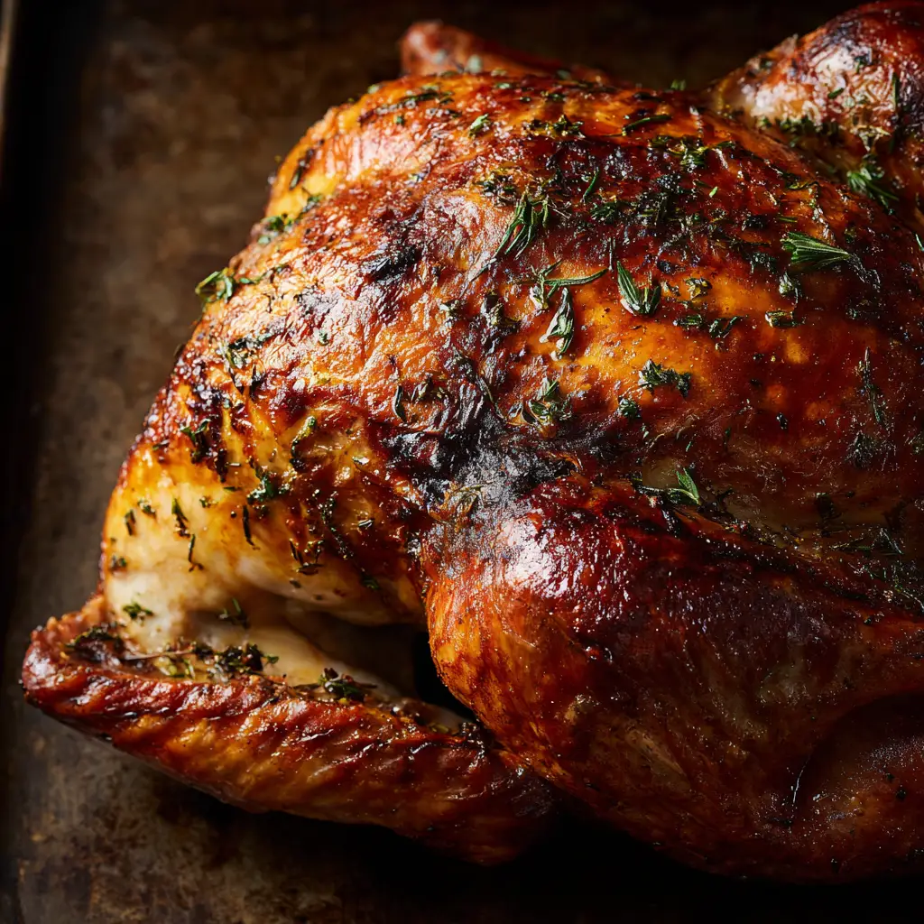 Spatchcock Turkey Recipe (The Juiciest, Fastest Way to Cook a Turkey) 2 A slice of juicy spatchcock turkey breast, showing the moist and tender meat achieved through the butterflying method.