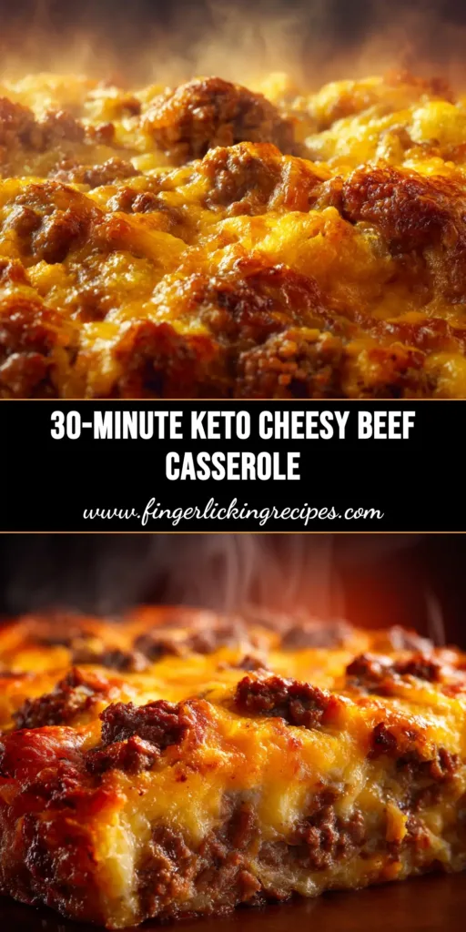Keto Ground Beef Casserole (Easy, Cheesy, & Low-Carb!) 5 A close-up shot of a spoon scooping out a serving of cheesy keto ground beef casserole from a white baking dish.