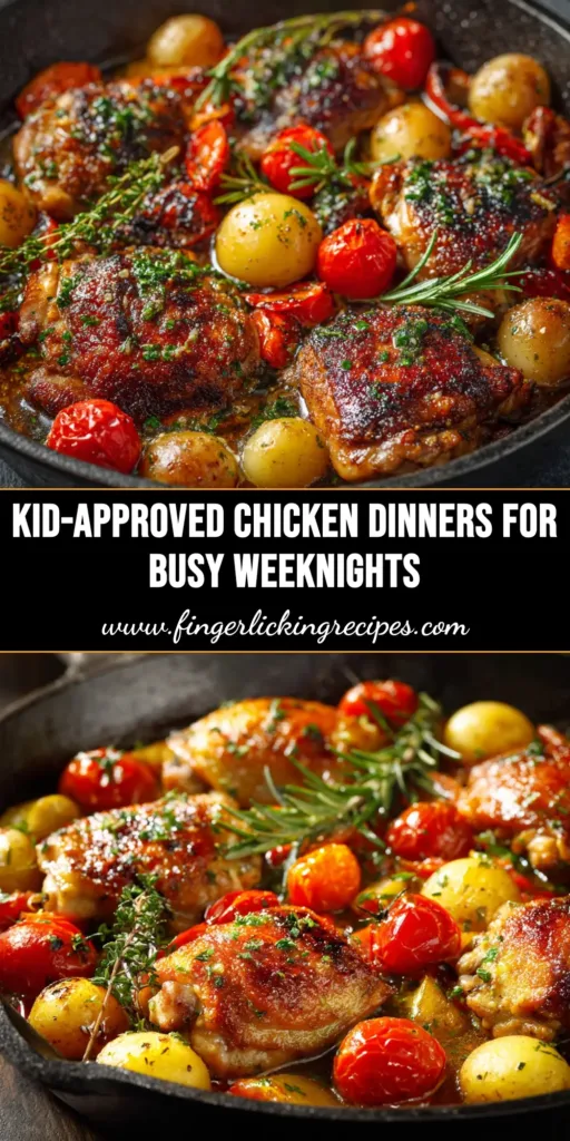 A colorful graphic for kid-approved chicken recipes featuring cheesy baked chicken bites with various dipping sauces. The text reads 'Ultimate Kid-Friendly Chicken Bites - Easy & Delicious!'