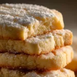 An extreme close-up shot of a lemon sugar cookie, highlighting its thick, crinkly top and soft, chewy center. The cookie is golden brown and sparkles with a sugar coating.