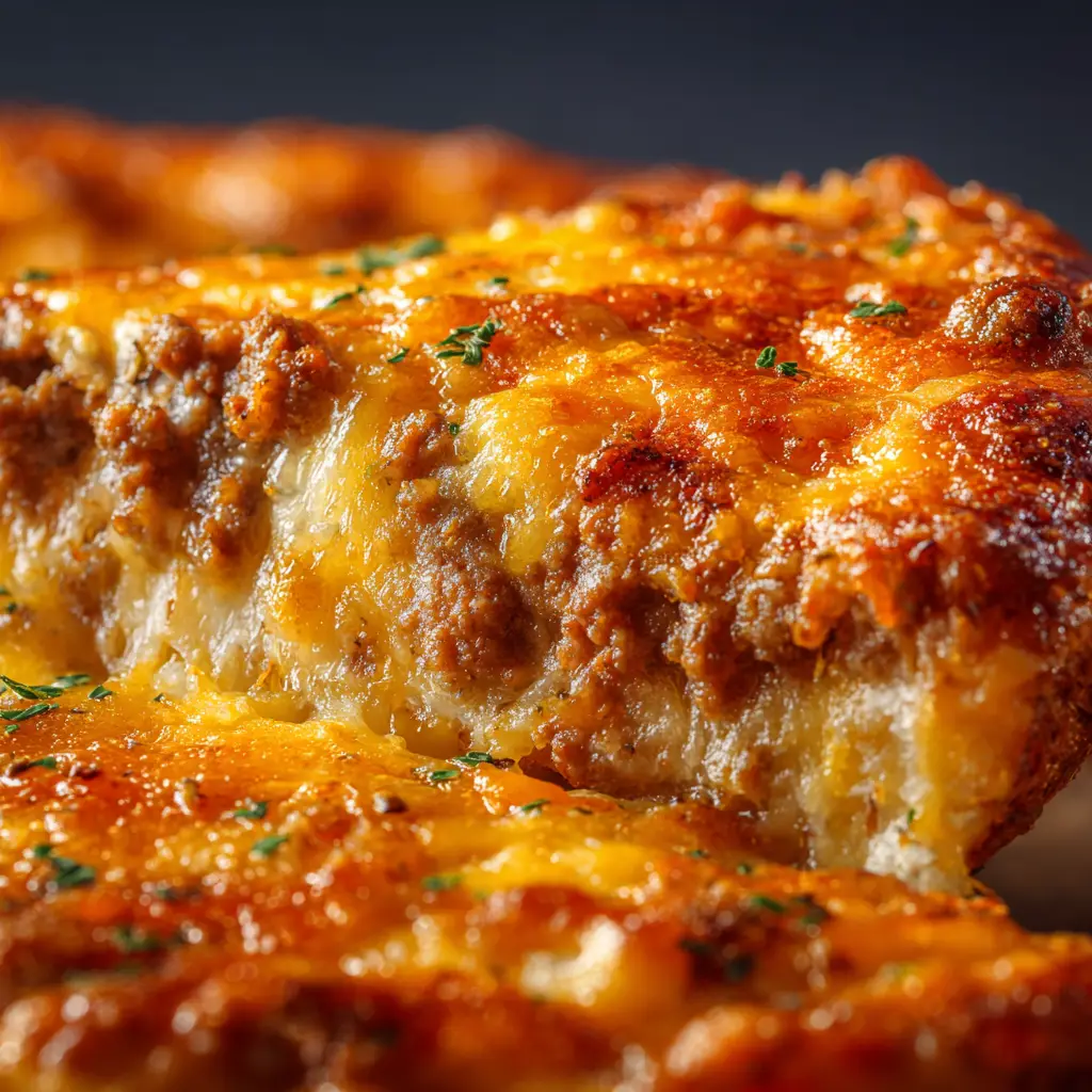 Keto Ground Beef Casserole (Easy, Cheesy, & Low-Carb!) 3 A top-down view of the finished low-carb ground beef casserole, baked to a perfect golden brown in a rustic dish.