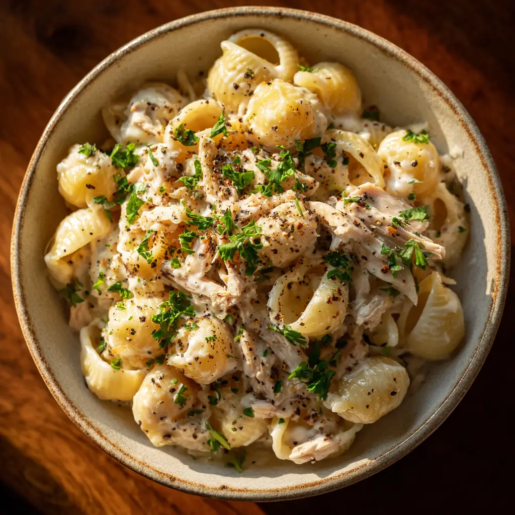 Winter Comfort Food: One-Pot Creamy Chicken and Dumplings 2 A step-by-step process shot showing fluffy dumpling dough being dropped into the simmering chicken stew in a large pot.