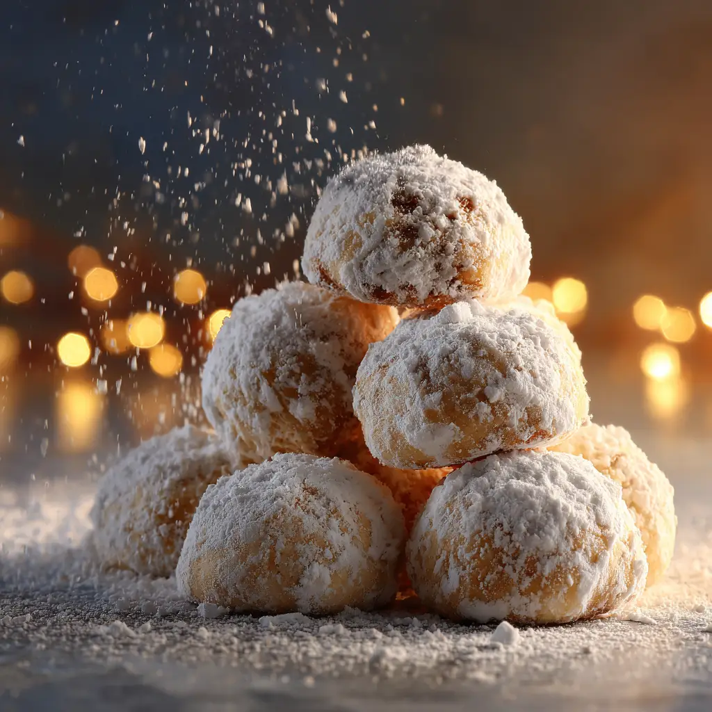 Snowball Cookies (The Easiest, Melt-in-Your-Mouth Recipe!) 2 Baked snowball cookies on a wire rack after their first coating of powdered sugar, cooling before the final roll.
