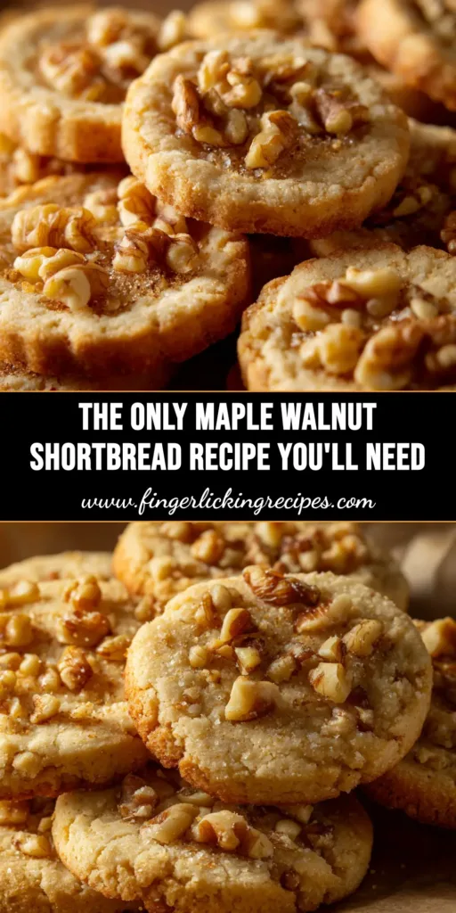 A stack of buttery Maple Walnut Shortbread Cookies on a plate, with a few walnuts scattered around. The perfect holiday cookie recipe.