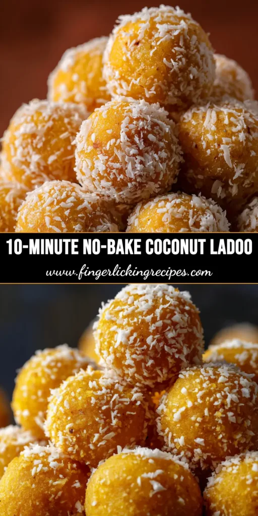 A platter of easy No-Bake Coconut Ladoo made with condensed milk, garnished with pistachios. The perfect 10-minute Indian sweet for Diwali.