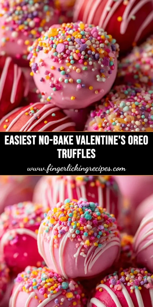 A platter of easy 3-ingredient no-bake Oreo truffles, coated in dark chocolate and topped with festive white sprinkles.