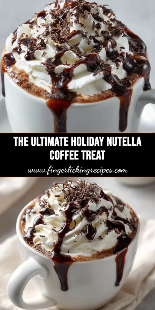 Nutella Coffee: The Ultimate 5-Minute Guide to a Dreamy Drink 4 A beautiful cup of Nutella coffee topped with whipped cream and a dusting of cocoa powder, with a jar of Nutella in the background.
