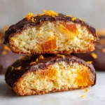 A close-up macro shot showing the delicate, crumbly texture of a homemade orange shortbread cookie before being dipped in chocolate.