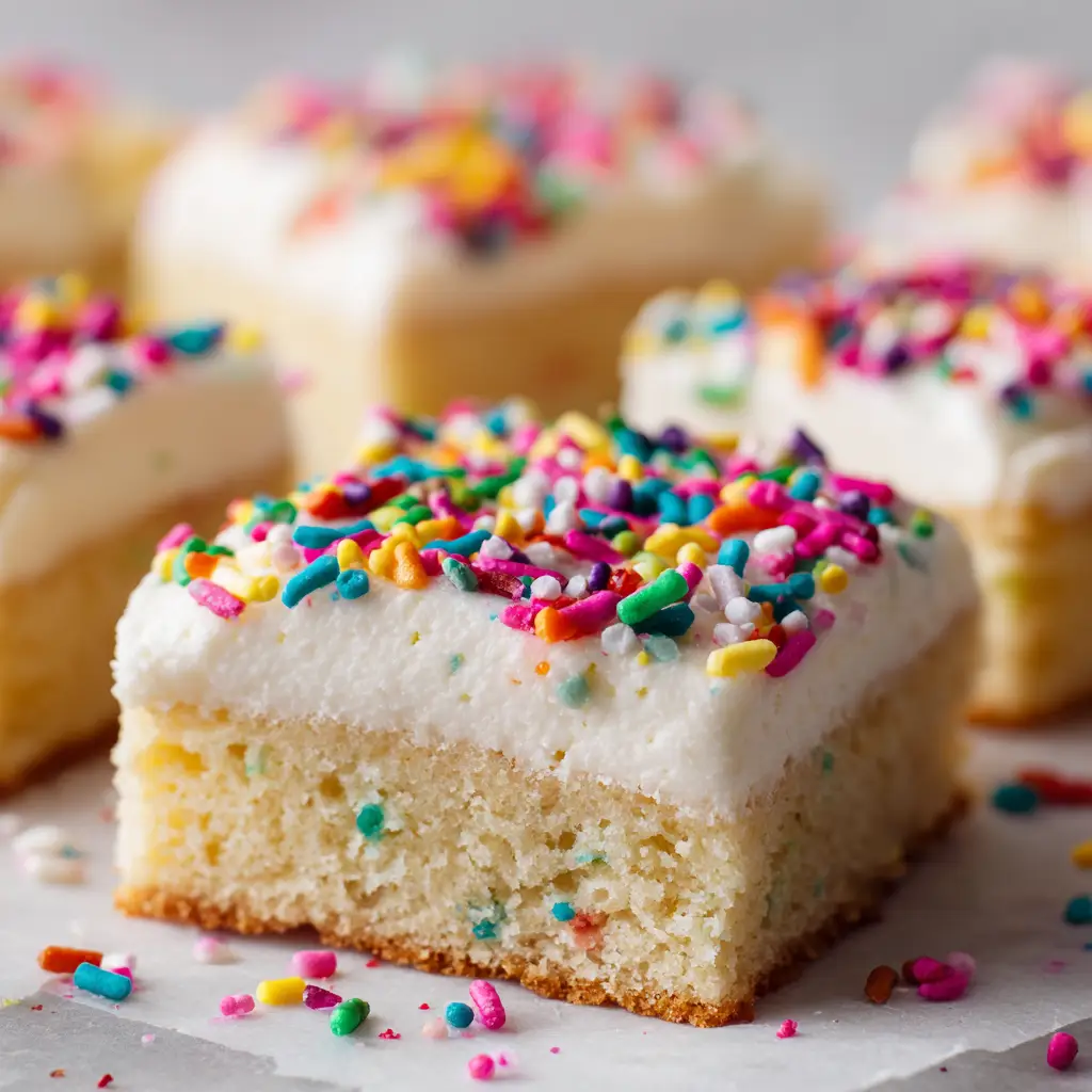 A baker pressing the thick sugar cookie bar dough into a parchment-lined 9x13 baking pan before baking.