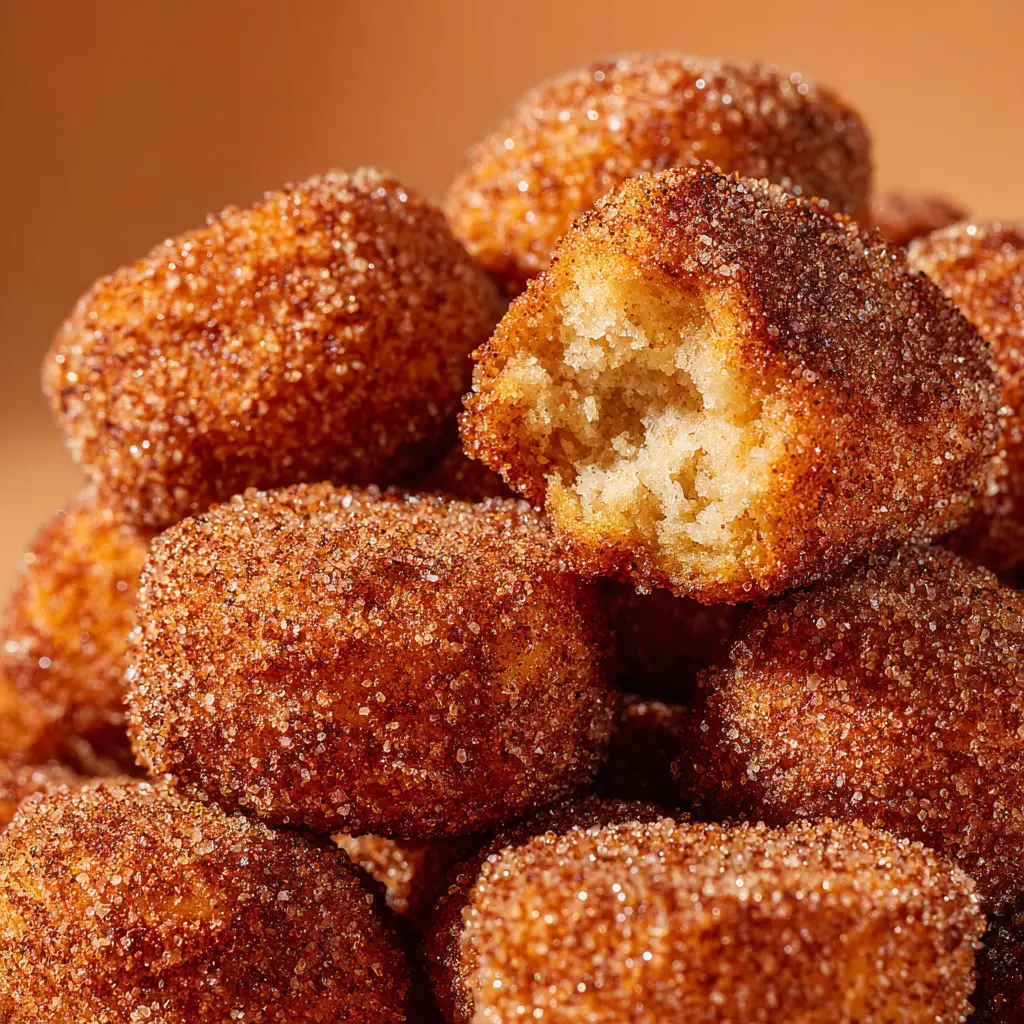 Air Fryer Churro Bites (Easy 10-Minute Recipe!) 2 A pile of warm, freshly made air fryer churro bites, showcasing their golden brown color and soft, pillowy interior.