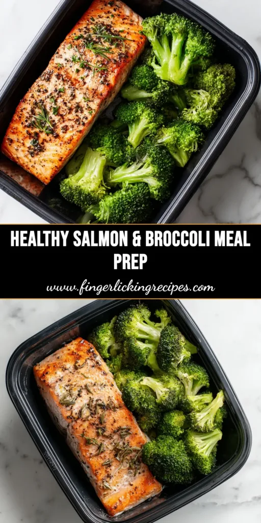 Salmon and Broccoli Meal Prep: The Ultimate Guide 5 An overhead shot of four black meal prep containers filled with delicious Salmon and Broccoli Meal Prep, ready for a week of healthy lunches.