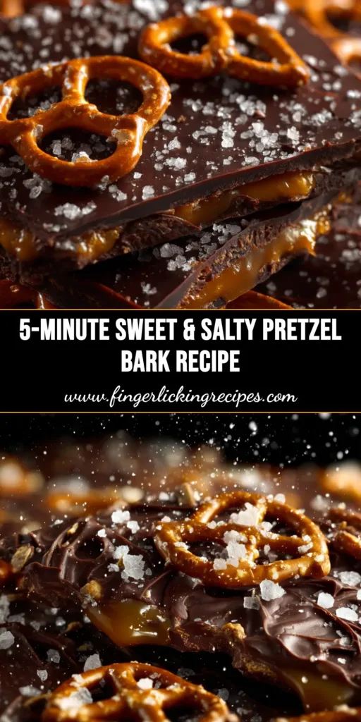 Salted Caramel Pretzel Bark: The Ultimate No-Bake Treat 4 An overhead shot of broken pieces of salted caramel pretzel bark arranged on a dark surface, highlighting the layers of pretzel, caramel, and chocolate.