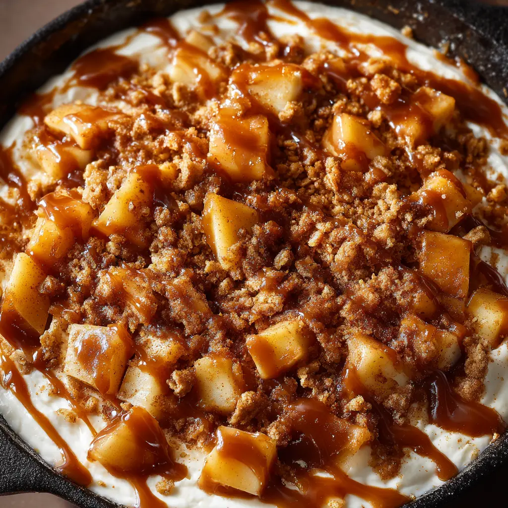 A serving platter showing the caramel apple cheesecake dip surrounded by various dippers like pretzels, apples, and graham crackers.