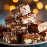 Crockpot Christmas Candy: The Easiest Holiday Treat A close-up view of a single piece of slow cooker Christmas candy, showing the texture of the melted chocolate, peanuts, and festive sprinkles.