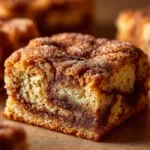 A macro, extreme close-up shot of a Snickerdoodle Blondie, showcasing the dense, chewy texture and moist crumb of the finished dessert.