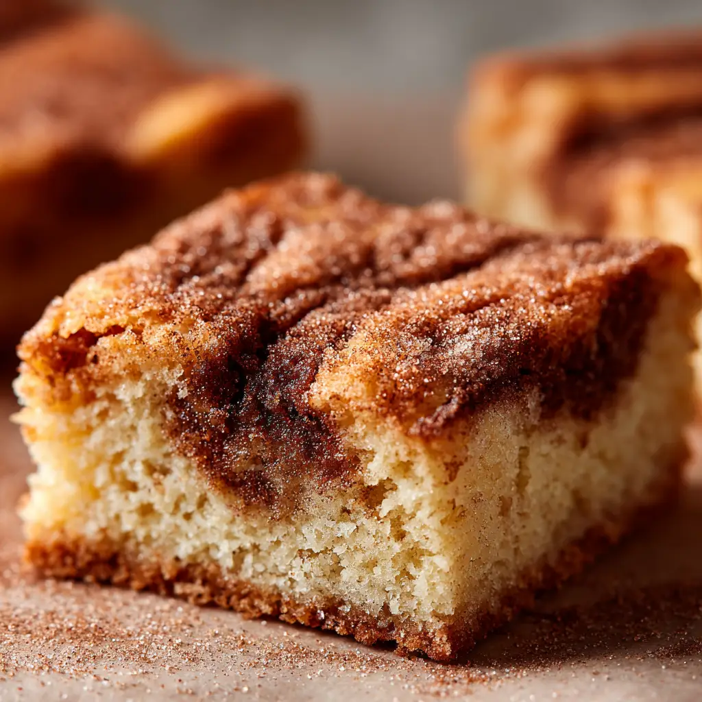 A close-up shot of the thick, crackly cinnamon sugar topping on the Snickerdoodle Blondie batter before baking.