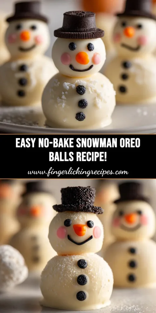 Snowman Oreo Balls Recipe (Easy & No-Bake!) 5 A plate of adorable, no-bake Snowman Oreo Balls made with white chocolate and decorated with mini chocolate chips. The perfect easy Snowman Oreo Balls Recipe for the holidays.