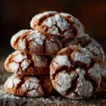 A stack of soft gingerbread crinkle cookies on a piece of parchment paper, highlighting their soft and chewy centers.