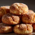 Snickerdoodle Cookie Bites: The Ultimate Soft & Chewy Recipe A close-up stack of soft and chewy snickerdoodle cookie bites, sparkling with a thick cinnamon sugar coating.