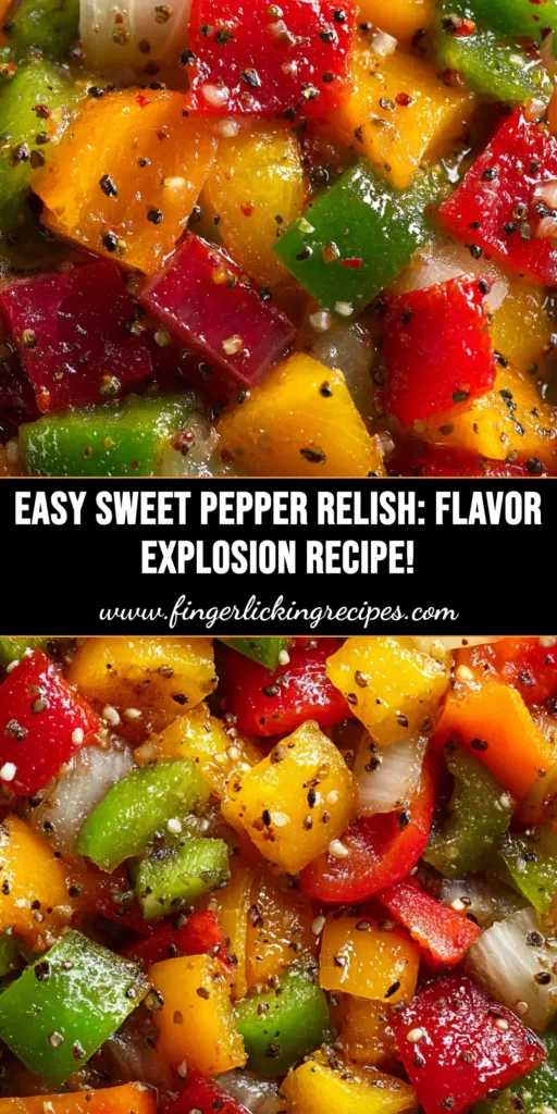 Sweet Pepper Relish Recipe (That's Sweet, Tangy, and Easy!) 4 A beautiful jar of homemade sweet pepper relish recipe, showcasing its vibrant colors. The relish is in a glass jar with a spoon, ready to be served.